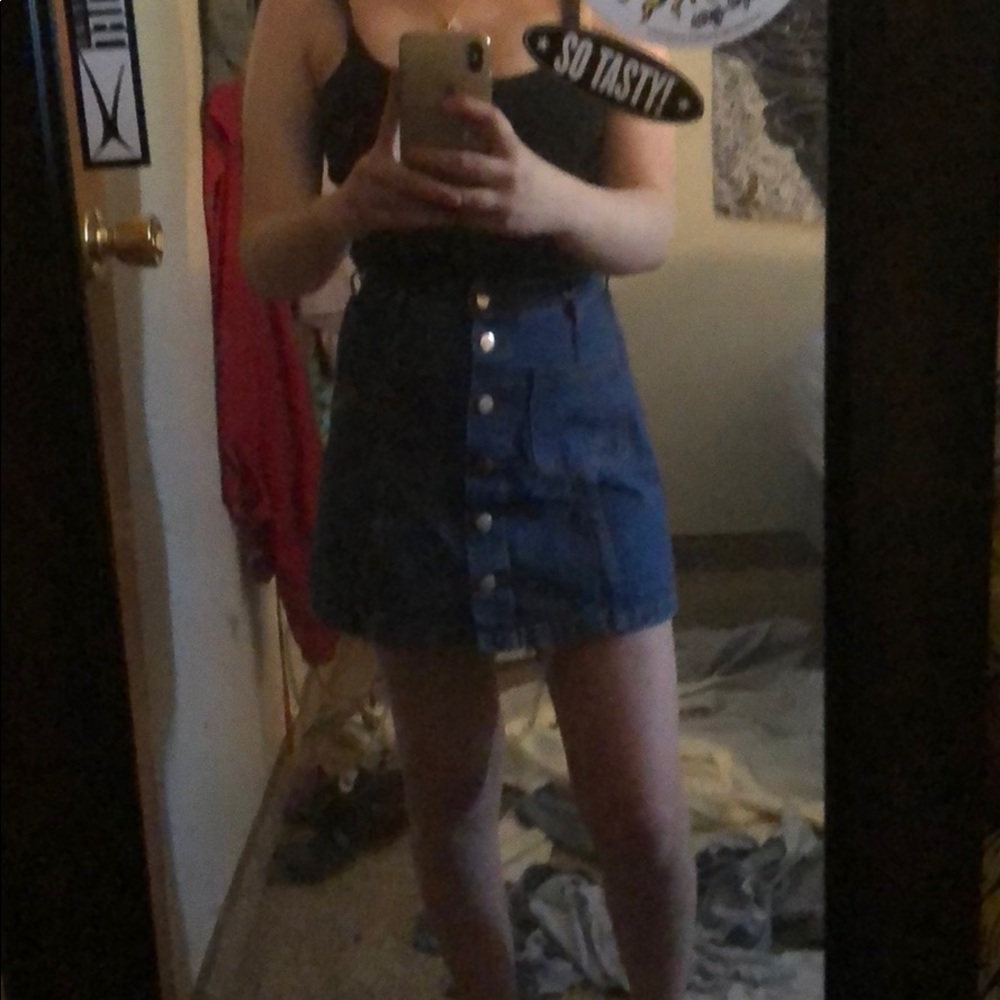 High Waisted Blue Jean Mini Skirt